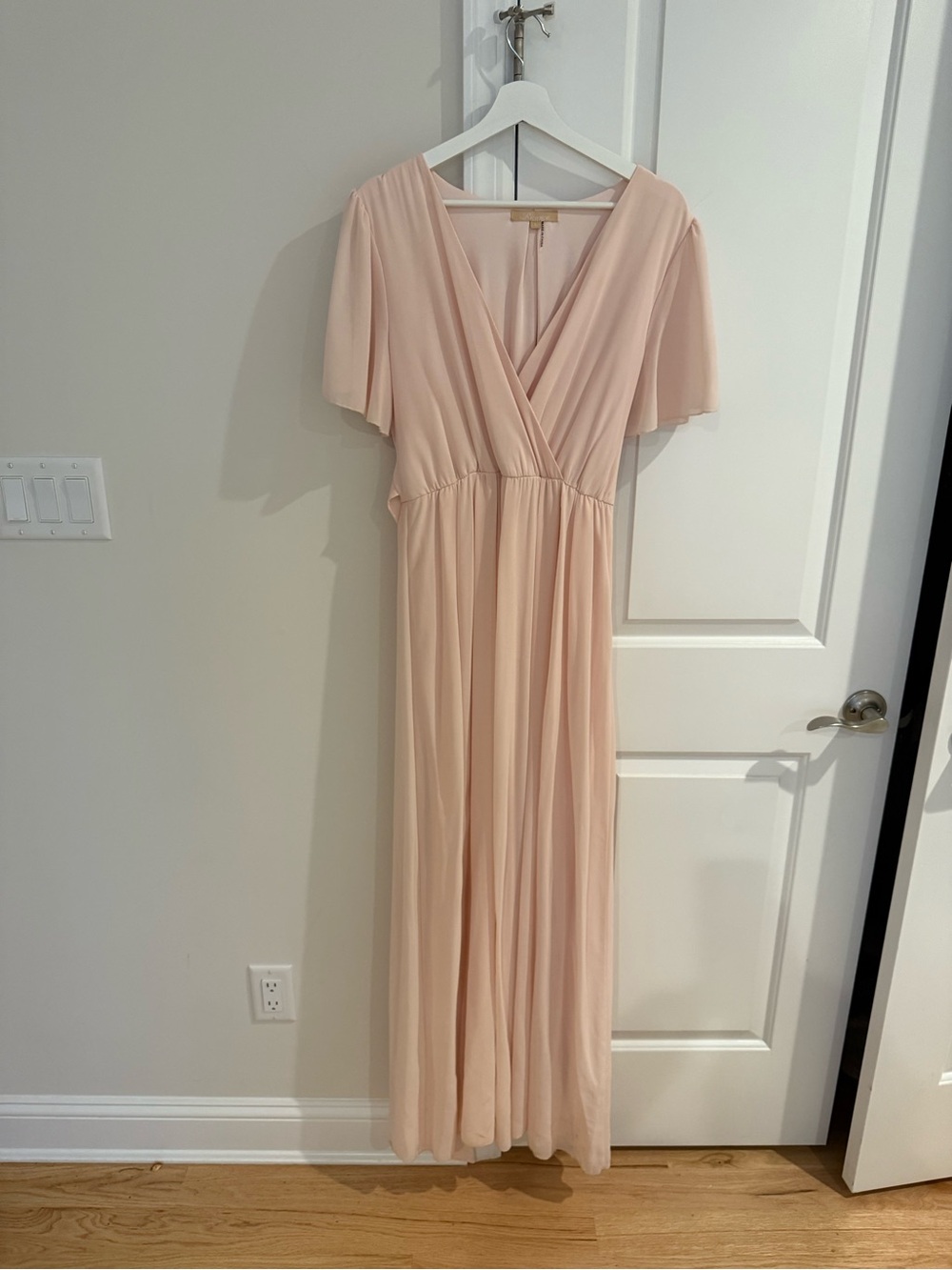 Elegant Blush Wrap Maxi maternity Dress